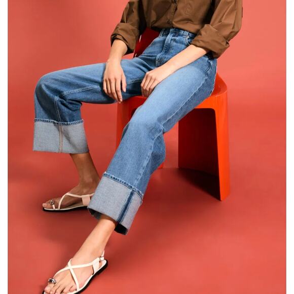 Paige Cuff Wide Leg Jeans Denim SIZE 31 Sasha Baggy Boyfriend High Rise $259 - Picture 3 of 14